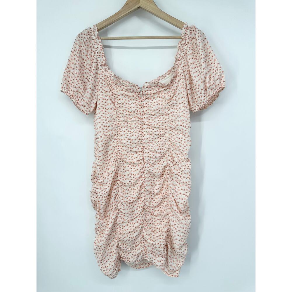ASTR The Label Cinched Sweetheart Mini Dress Floral Ruffle Short Puff Sleeve - Picture 7 of 12
